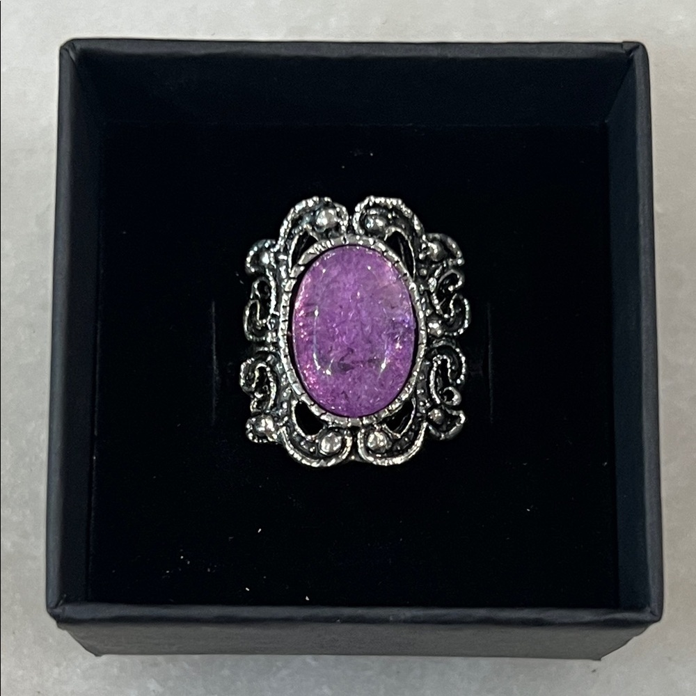 Elegant Purple Jellystone and Silver Women's Ring
